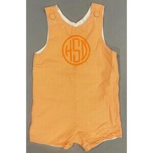 Baby Romper Monogrammed "HDS" 18-24M Orange White Gingham Nautical Preppy Cutie